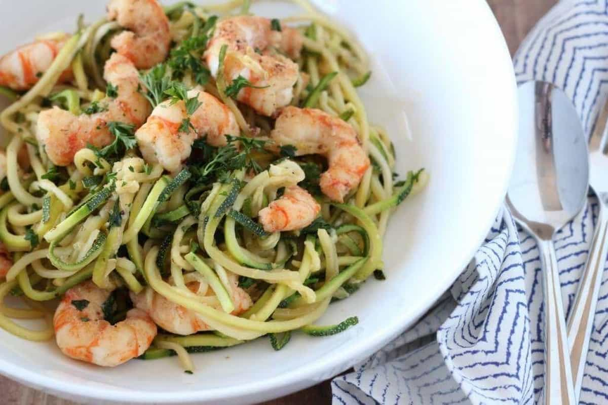 Pesto Zucchini Noodles with Shrimp